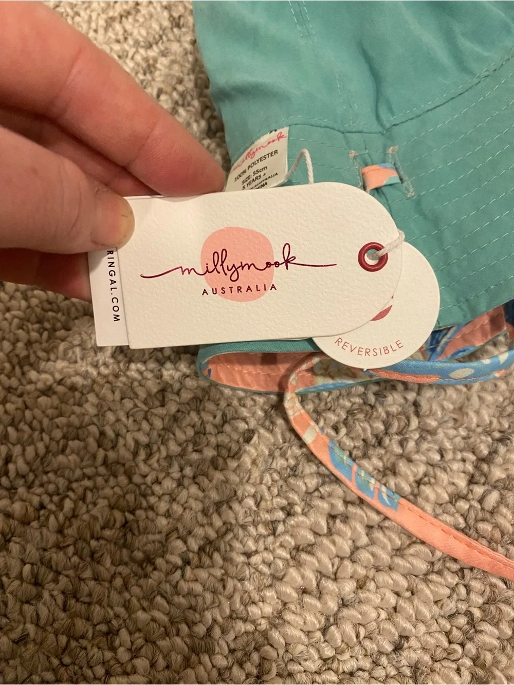 Girls Teal Sun Hat with Floral Chin Straps
